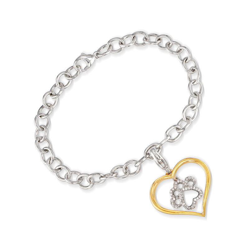 .15 ct. t.w. Diamond Paw Print and Heart Bracelet in Sterling Silver and 18kt Gold Over Sterling image number 0