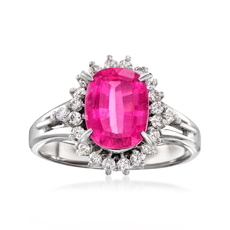 C. 1990 Vintage 2.26 Carat Pink Tourmaline and .29 ct. t.w. Diamond Ring in Platinum. Size 6 image number 0