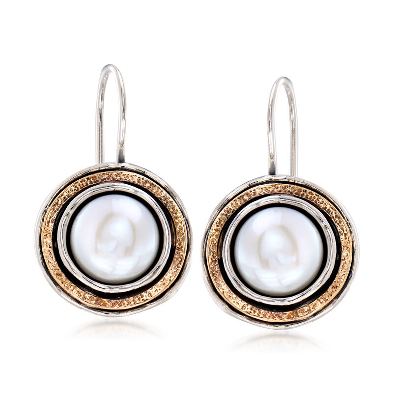 9.5-10mm Cultured Pearl Drop Earrings in Sterling Silver and 14kt Yellow Gold image number 3