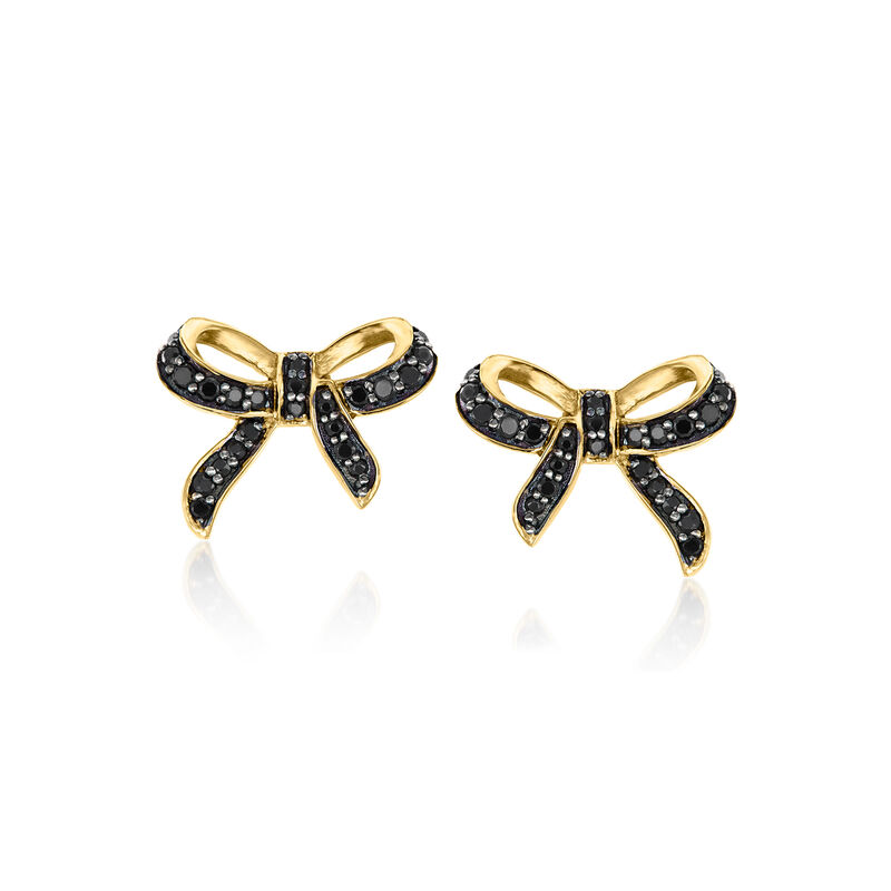 .20 ct. t.w. Black Spinel and .10 ct. t.w. White Topaz Jewelry Set: Two Pairs of Bow Earrings in 18kt Gold Over Sterling  image number 3
