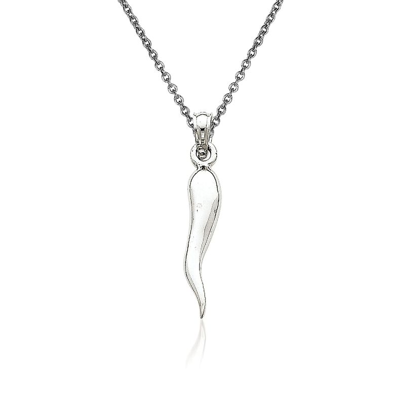 14kt White Gold Italian Horn Pendant Necklace image number 0