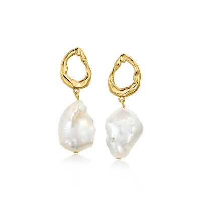 7-15mm Cultured Baroque Pearl Drop Earrings in 18kt Gold Over Sterling