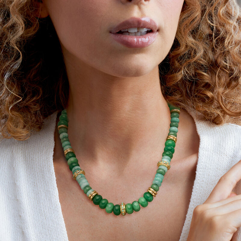 Green Quartz Bead and 14kt Yellow Gold-Plated Necklace. 18" image number 0