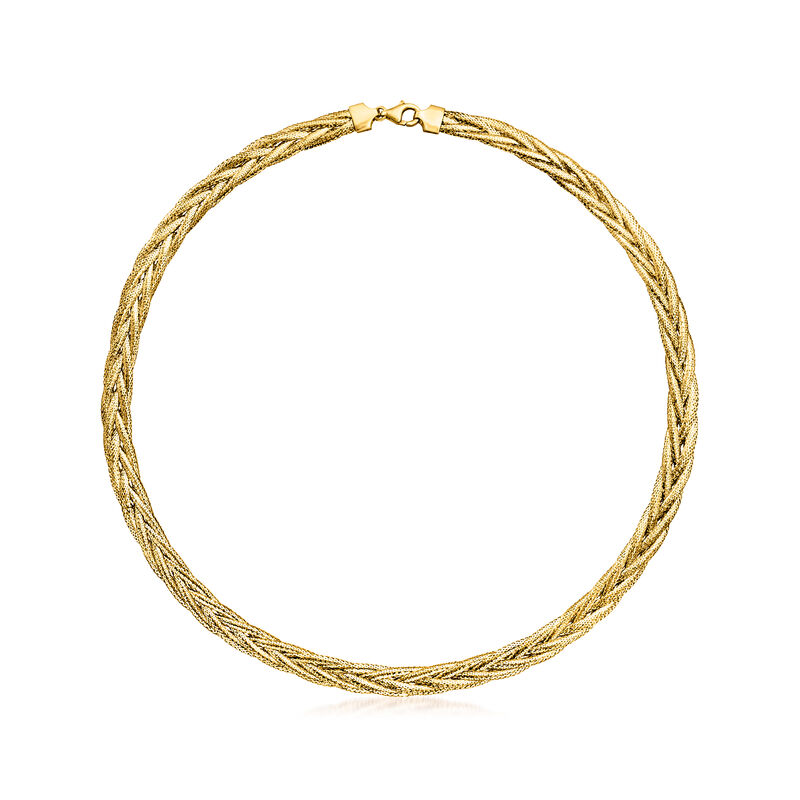 Italian 14kt Yellow Gold Braided Mesh Necklace. 18&quot; image number 1
