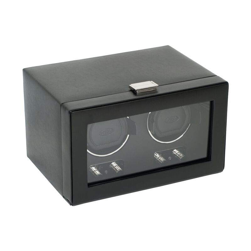 "Heritage" Black Faux Leather Double Watch Winder with Cover by WOLF Designs  image number 1