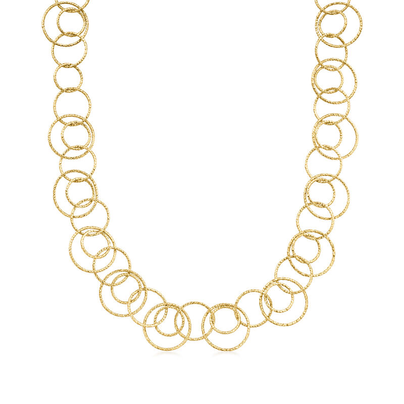 18kt Gold Over Sterling Textured and Polished Multi-Circle Necklace. 18" image number 1