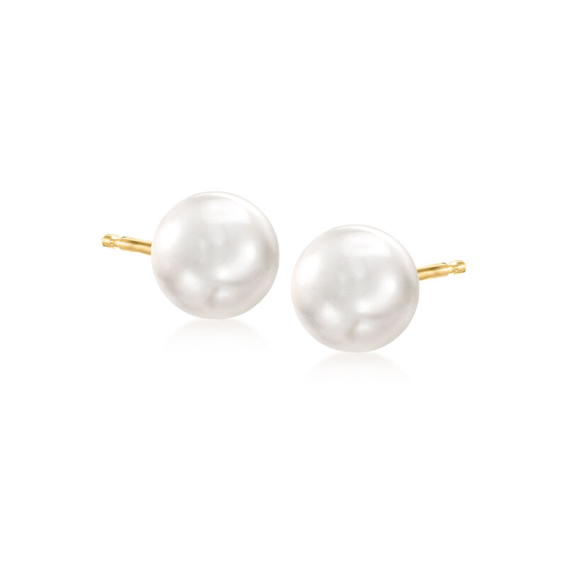 8-9mm Cultured Button Pearl Stud Earrings in 14kt Yellow Gold  image number 2