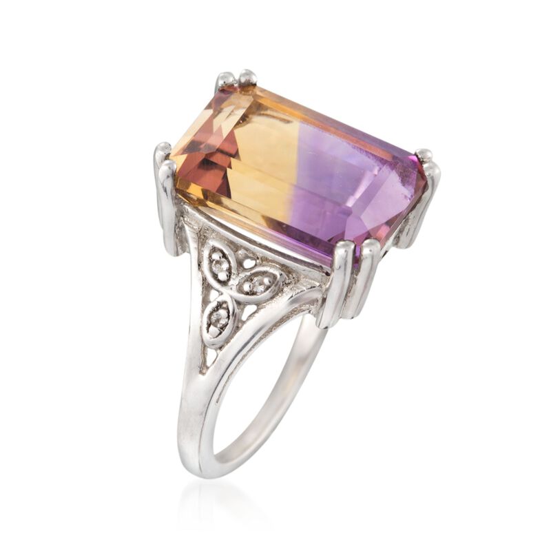 7.75 Carat Emerald-Cut Ametrine Ring with White Topaz Accents in Sterling Silver image number 2