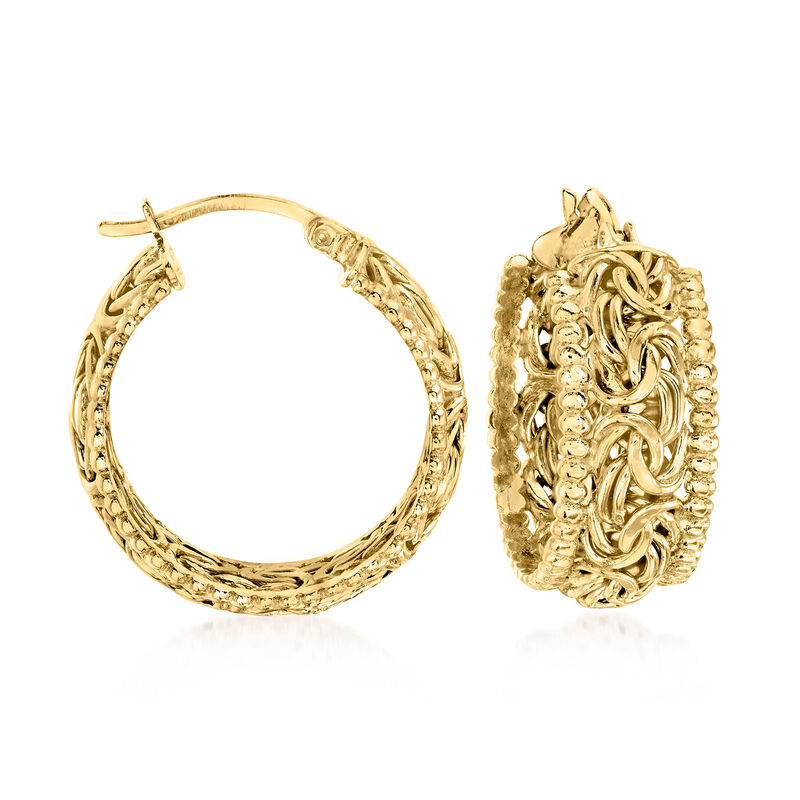 18kt Gold Over Sterling Beaded-Edge Byzantine Hoop Earrings. 1&quot; image number 0