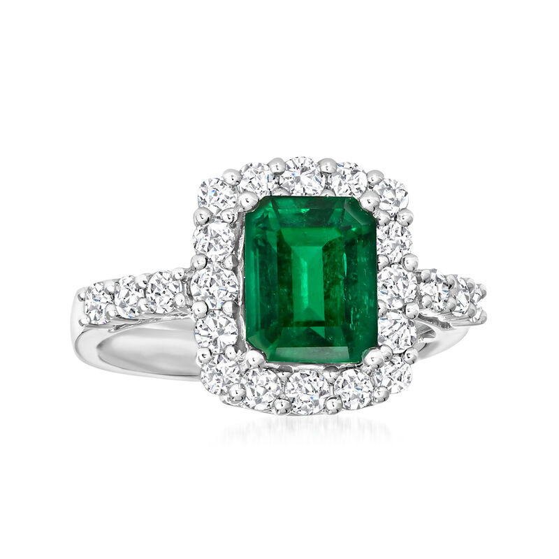 Le Vian &quot;Couture&quot; 2.00 Carat New Emerald Ring with .88 ct. t.w. Vanilla Diamonds in Platinum image number 0