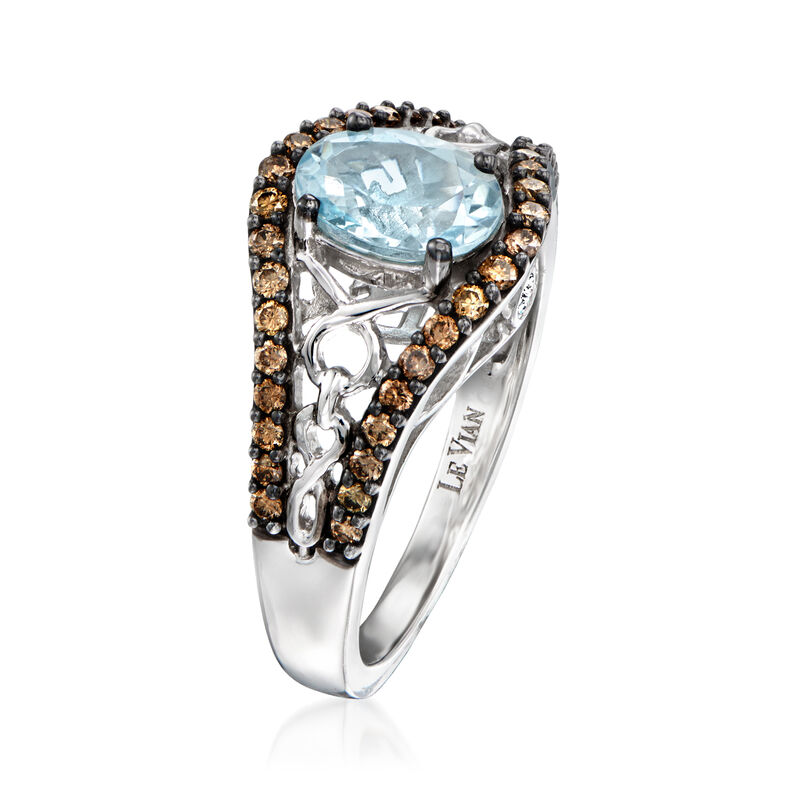 Le Vian .90 Carat Sea Blue Aquamarine Ring with .41 ct. t.w. Chocolate and Vanilla Diamonds in 14kt Vanilla Gold. Size 7 image number 2