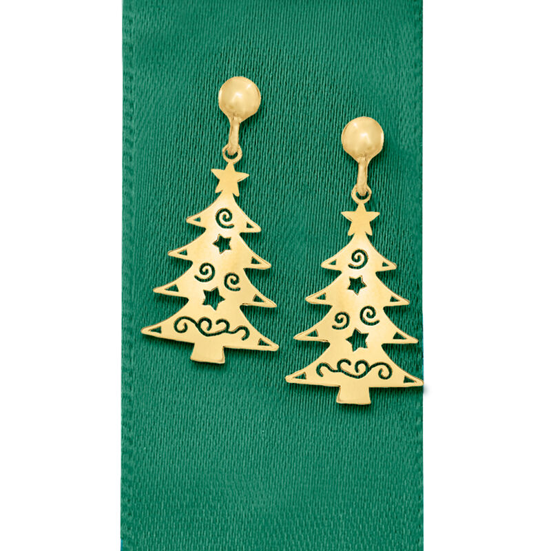 14kt Yellow Gold Christmas Tree Drop Earrings image number 2