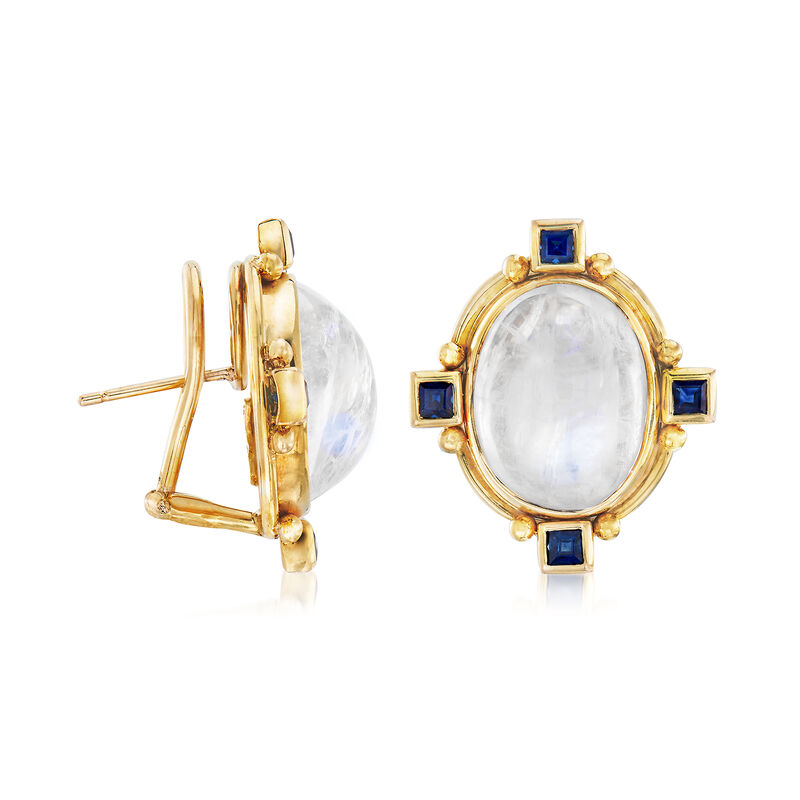 Mazza Moonstone and .96 ct. t.w. Sapphire Earrings in 14kt Yellow Gold image number 2