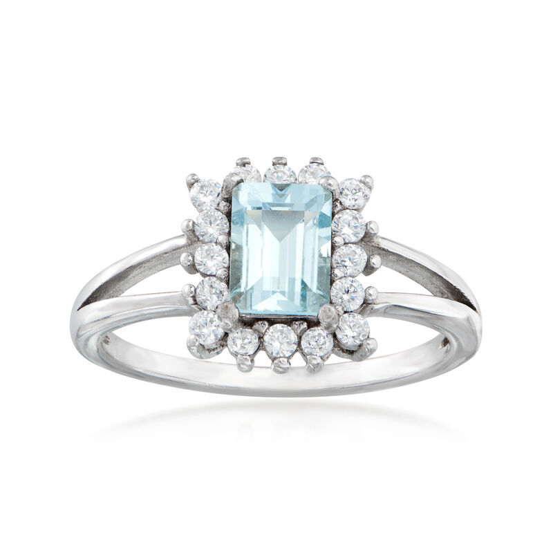 1.10 Carat Aquamarine and .40 ct. t.w. White Zircon Ring in Sterling Silver image number 0