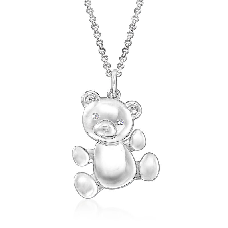 Charles Garnier Sterling Silver Teddy Bear Pendant Necklace with Diamond Accents image number 0