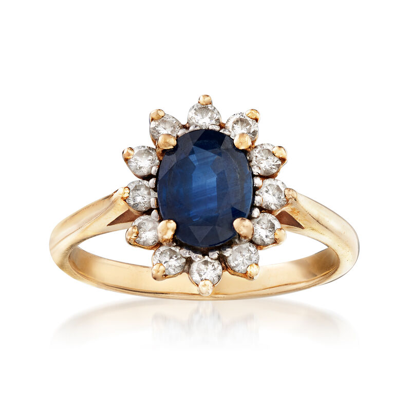 C. 1980 Vintage 1.55 Carat Sapphire and .50 ct. t.w. Diamond Ring in 14kt Yellow Gold image number 0