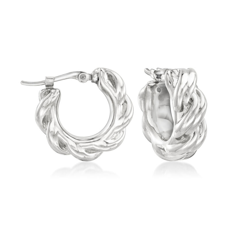 14kt White Gold Twisted Hoop Earrings. 5/8&quot; image number 0
