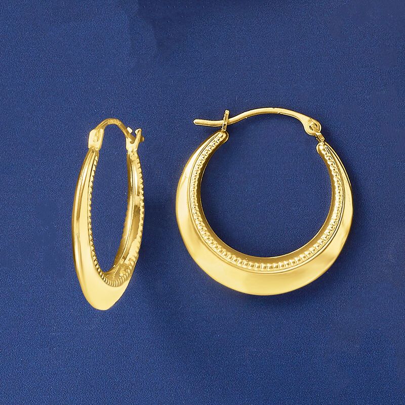 14kt Yellow Gold Beaded Hoop Earrings. 7/8&quot; image number 3