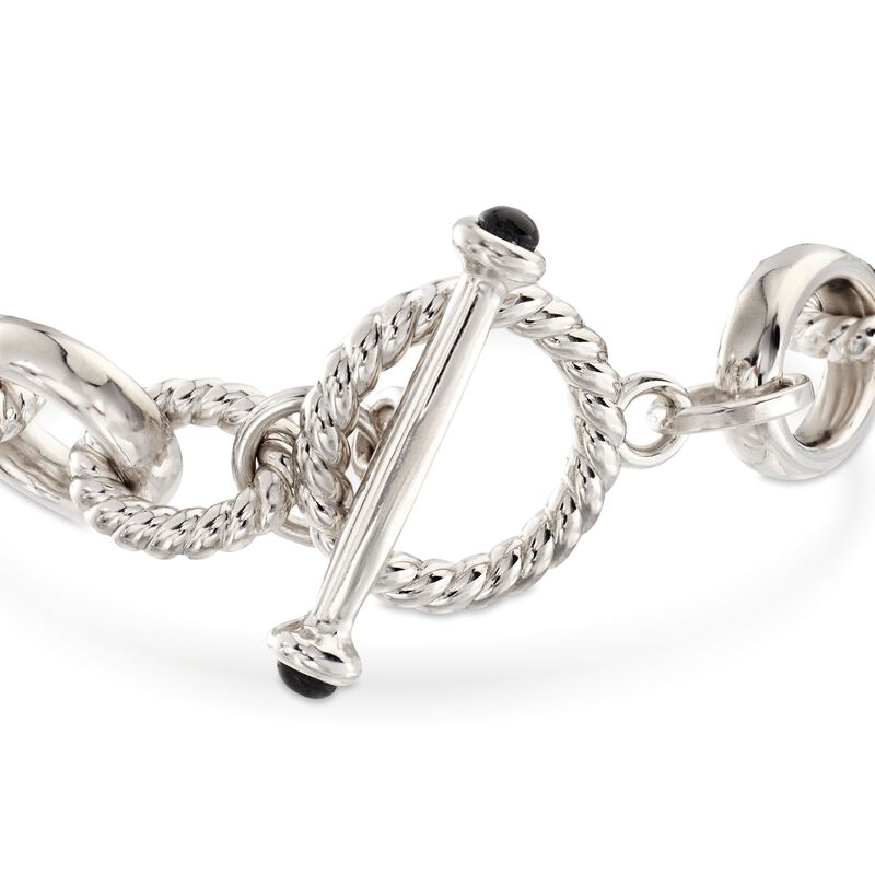 Andiamo Sterling Silver Over Resin Link Toggle Bracelet with Black Onyx. 7&quot; image number 2