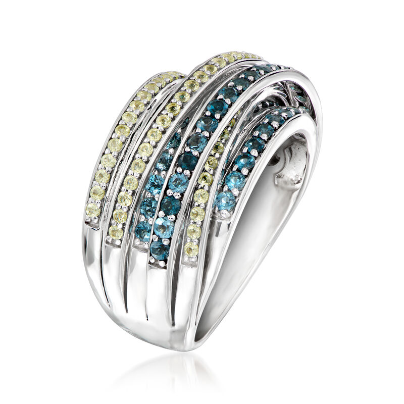 2.80 ct. t.w. London Blue Topaz and 1.30 ct. t.w. Peridot Highway Ring in Sterling Silver. Size 9 image number 2