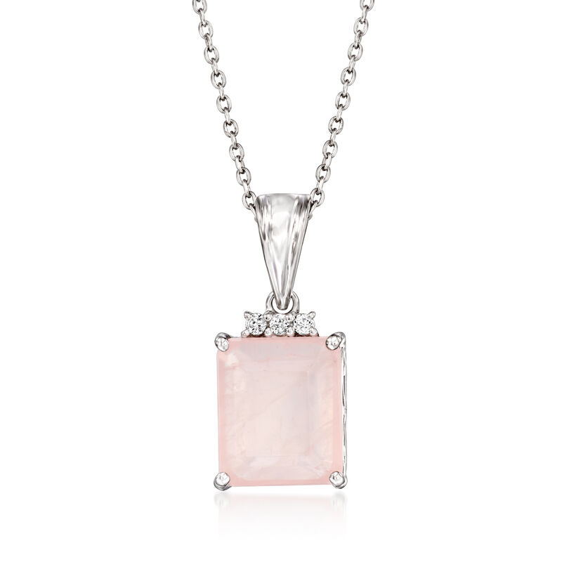 5.00 Carat Rose Quartz Pendant Necklace with White Topaz in Sterling Silver. 18&quot; image number 1
