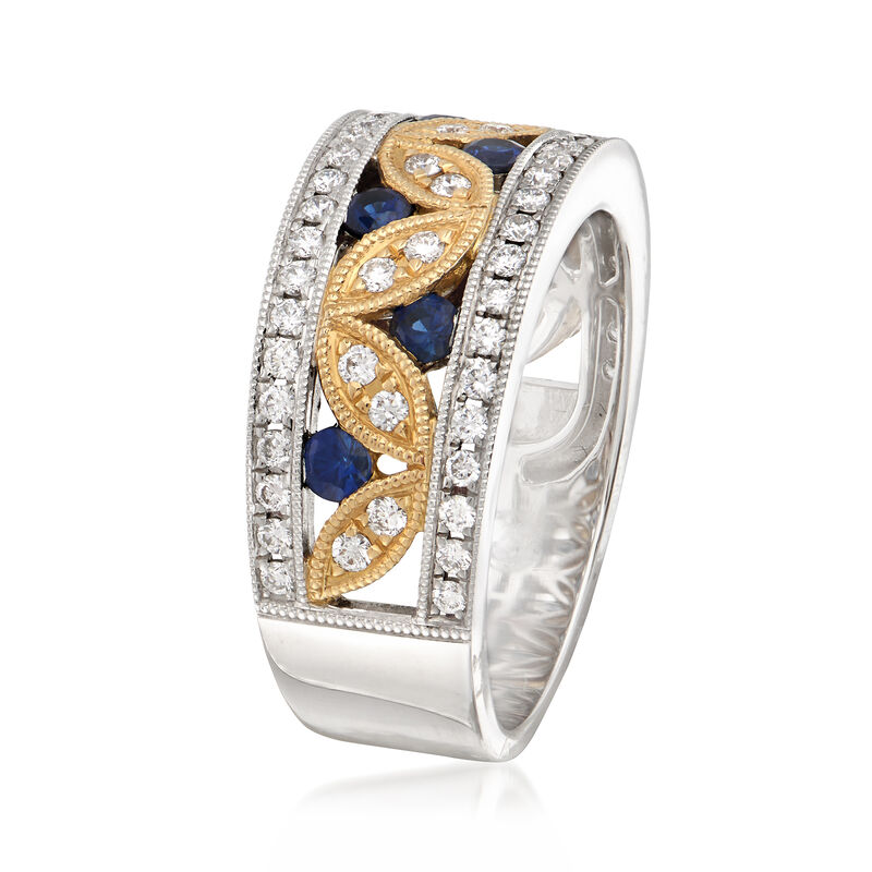 .62 ct. t.w. Diamond and .40 ct. t.w. Sapphire Leaf Ring in 14kt Two-Tone Gold image number 2