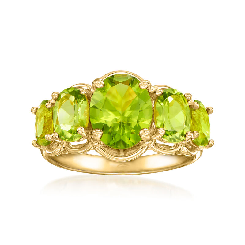 4.10 ct. t.w. Peridot Five-Stone Ring in 18kt Gold Over Sterling image number 0