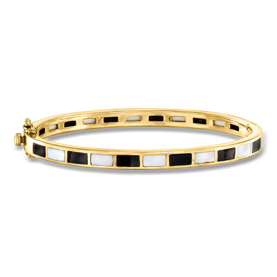 Onyx and Opal Bangle Bracelet in 18kt Gold Over Sterling