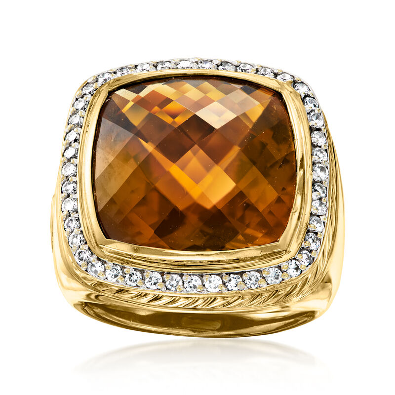 C. 1990 Vintage David Yurman 10.00 Carat Smoky Quartz Ring with .50 ct. t.w. Diamonds in 18kt Yellow Gold image number 0