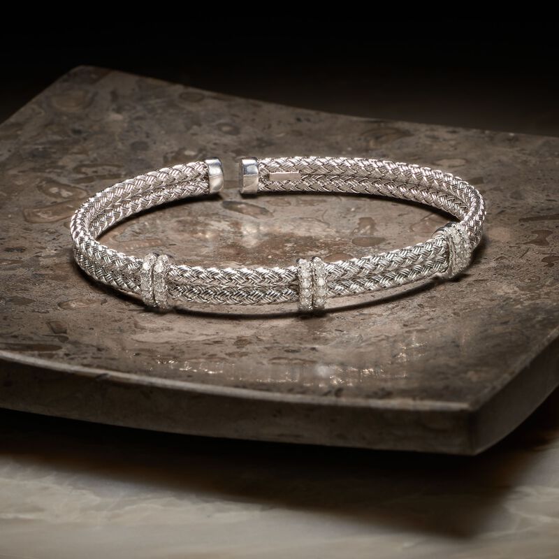 .50 ct. t.w. Diamond Basketweave Cuff Bracelet in Sterling Silver. 7&quot; image number 5