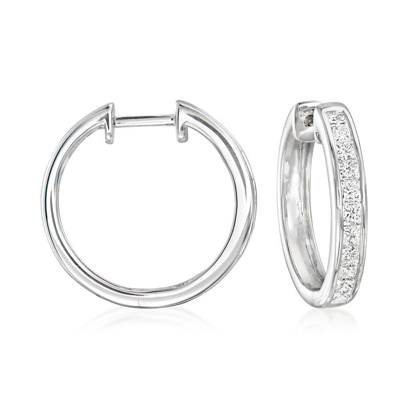 1.00 ct. t.w. Channel-Set Diamond Hoop Earrings in 14kt White Gold. 5/8&quot; image number 0