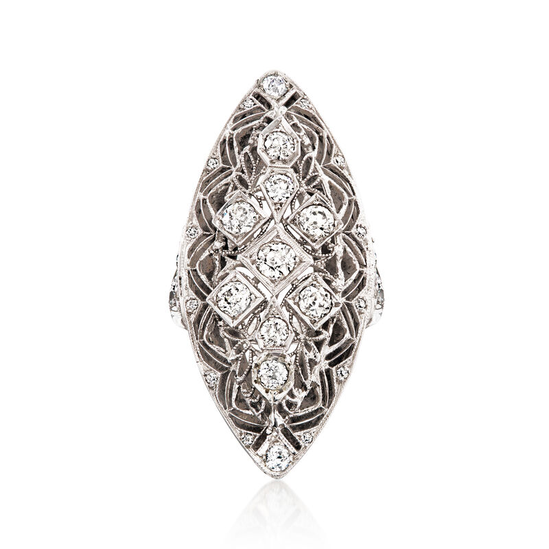 C. 1935 Vintage 1.87 ct. t.w. Diamond Navette Ring in 14kt White Gold. Size 6.5 image number 0