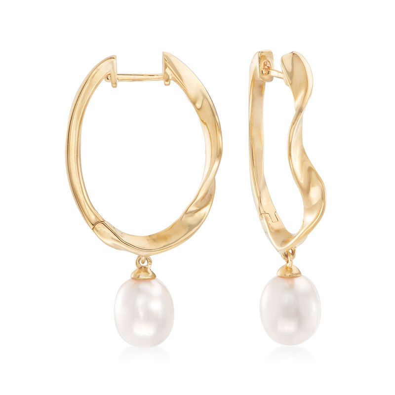 Cultured Pearl and Wavy Hoop Earrings in 18kt Gold Over Sterling image number 0