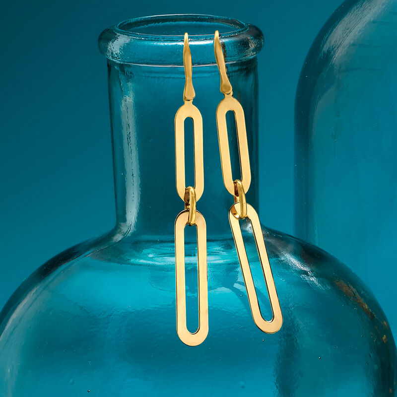 Italian 14kt Yellow Gold Paper Clip Link Drop Earrings image number 3