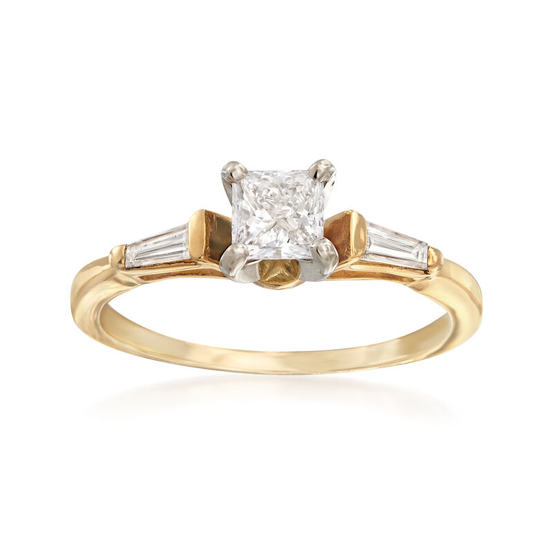C. 1990 Vintage .70 ct. t.w. Square Princess and Baguette Diamond Ring in 14kt Yellow Gold. Size 7.5 image number 0