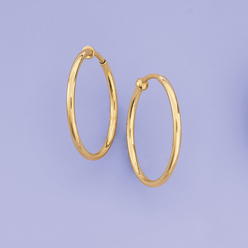 14kt Yellow Gold Large Clip-On Hoop Earrings. 1&quot; image number 2