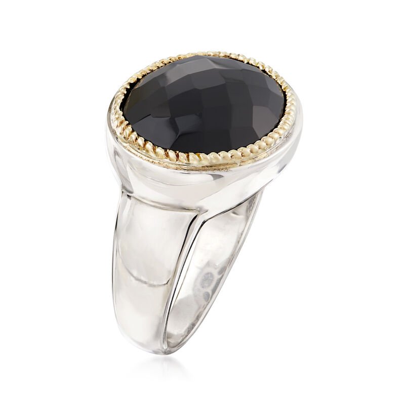 Black Onyx Ring in Sterling Silver with 14kt Yellow Gold image number 2