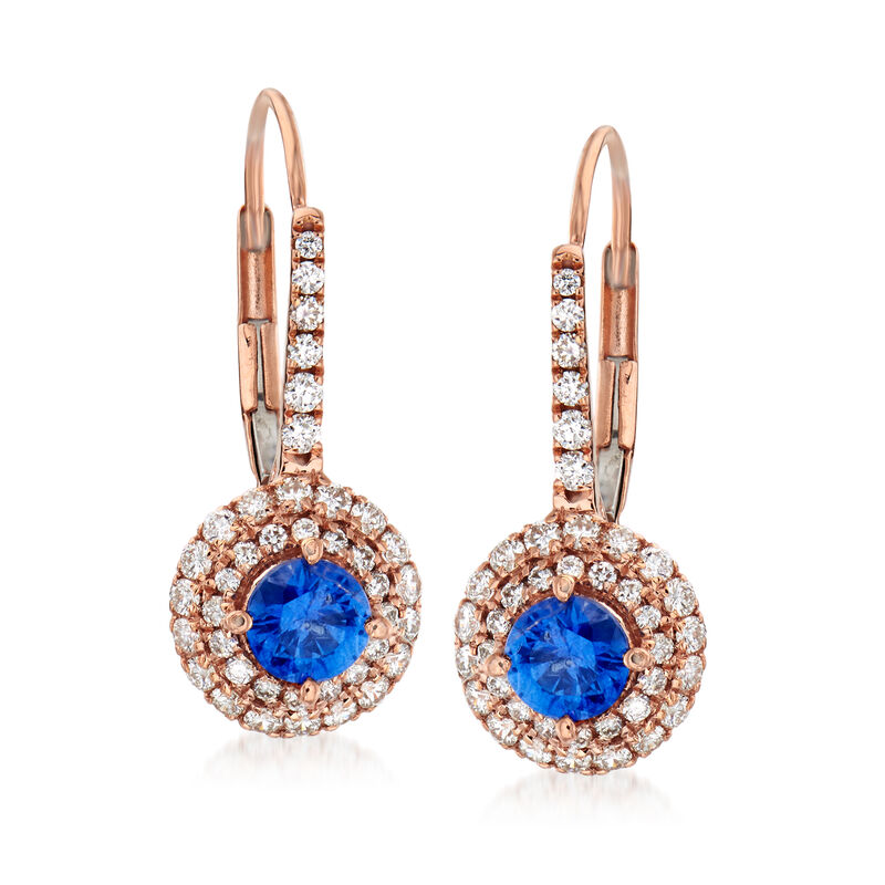C. 1980 Vintage .70 ct. t.w. Sapphire and .58 ct. t.w. Diamond Drop Earrings in 18kt Rose Gold image number 0