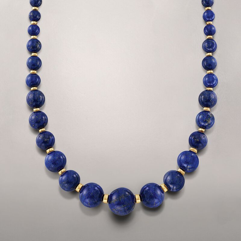 6-18mm Blue Lapis Bead Graduated Necklace with 14kt Yellow Gold image number 3