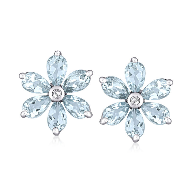2.10 ct. t.w. Aquamarine Floral Stud Earrings in 14kt White Gold image number 0