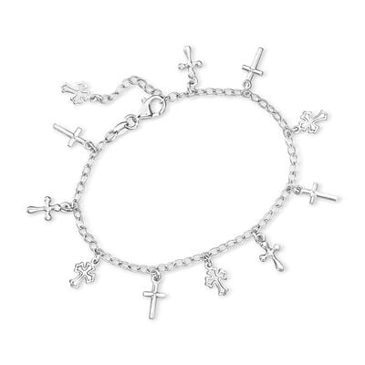 Italian Sterling Silver Cross Charm Bracelet
