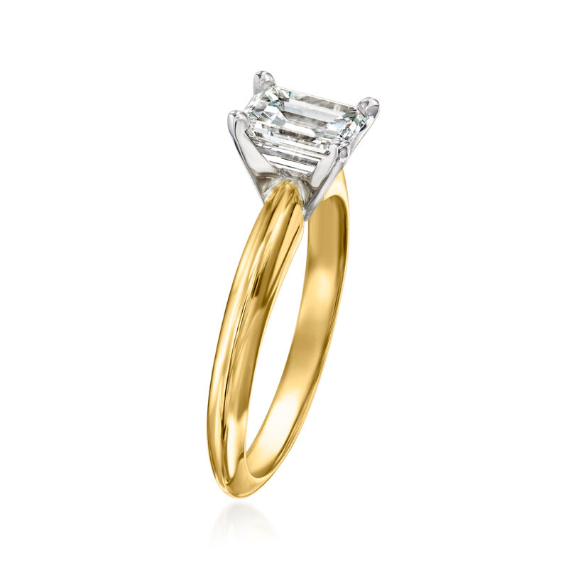 1.03 Carat Emerald-Cut Certified Diamond Solitaire Ring in 14kt Yellow Gold image number 2