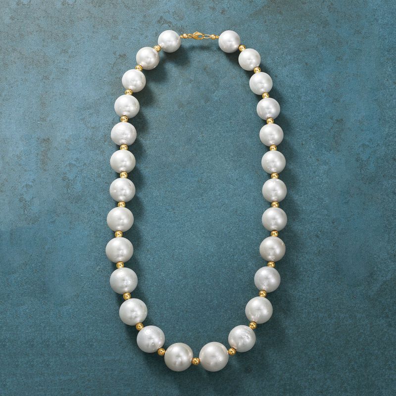12-15mm Cultured Pearl Necklace with 14kt Yellow Gold image number 2