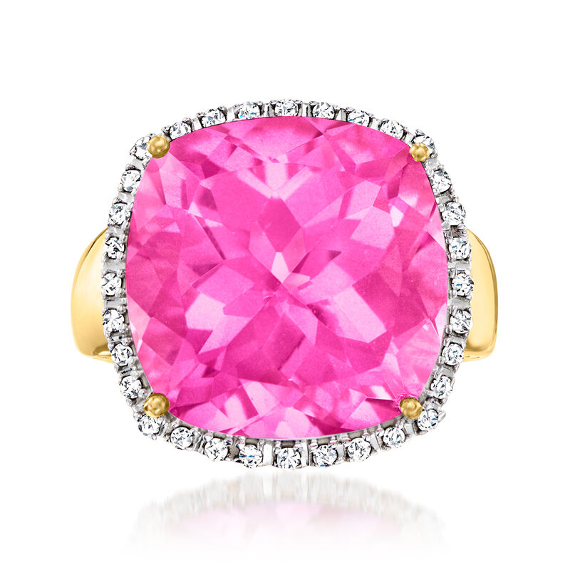 18.00 Carat Pink Topaz and .16 ct. t.w. Diamond Ring in 14kt Yellow Gold image number 0
