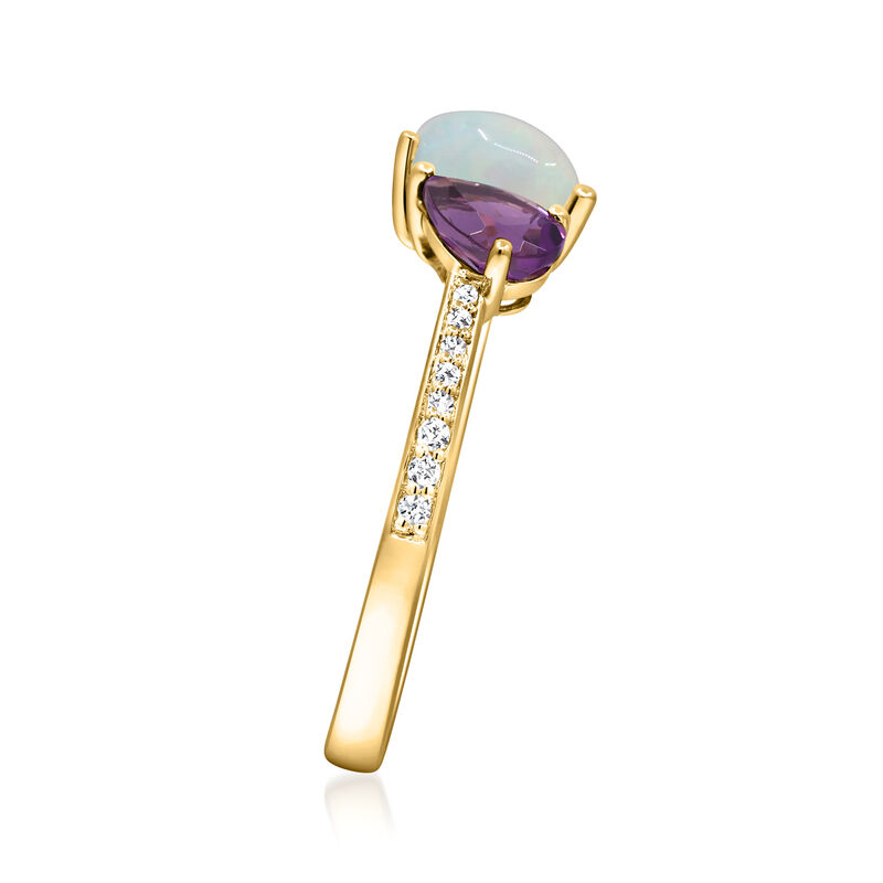 Opal and .60 Carat Rhodolite Garnet Toi et Moi Ring with Diamonds in 14kt Yellow Gold image number 1
