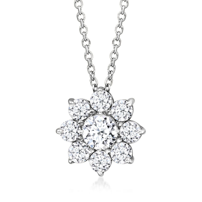 1.00 ct. t.w. Lab-Grown Diamond Flower Pendant Necklace in 14kt White Gold. 16&quot; image number 1