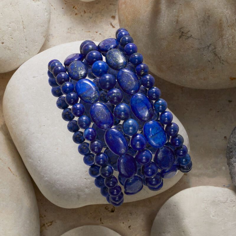 Lapis Jewelry Set: Five Bead Stretch Bracelets image number 4
