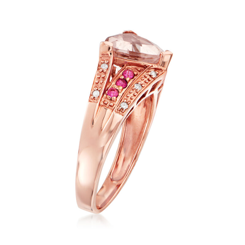 C. 2000 Vintage 1.65 Carat Morganite and .12 ct. t.w. Ruby Ring with Diamond Accents in 14kt Rose Gold image number 2