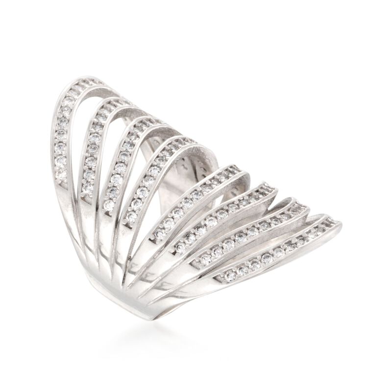 1.36 ct. t.w. CZ Multi-Row Knuckle Ring in Sterling Silver image number 2
