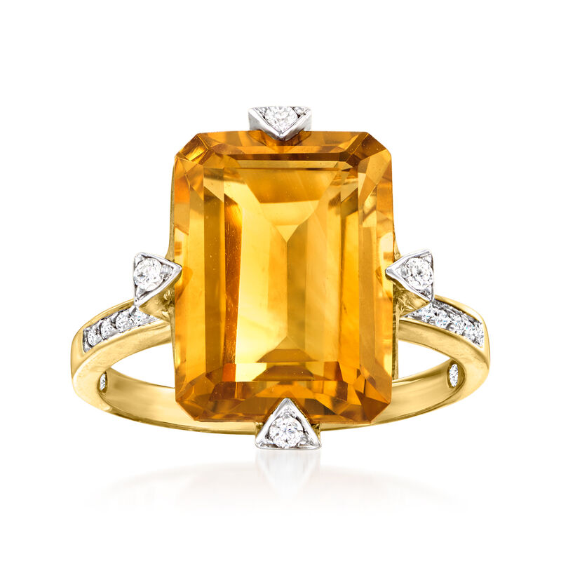 5.25 Carat Citrine and .10 ct. t.w. Diamond Ring in 14kt Yellow Gold. Size 7 image number 0